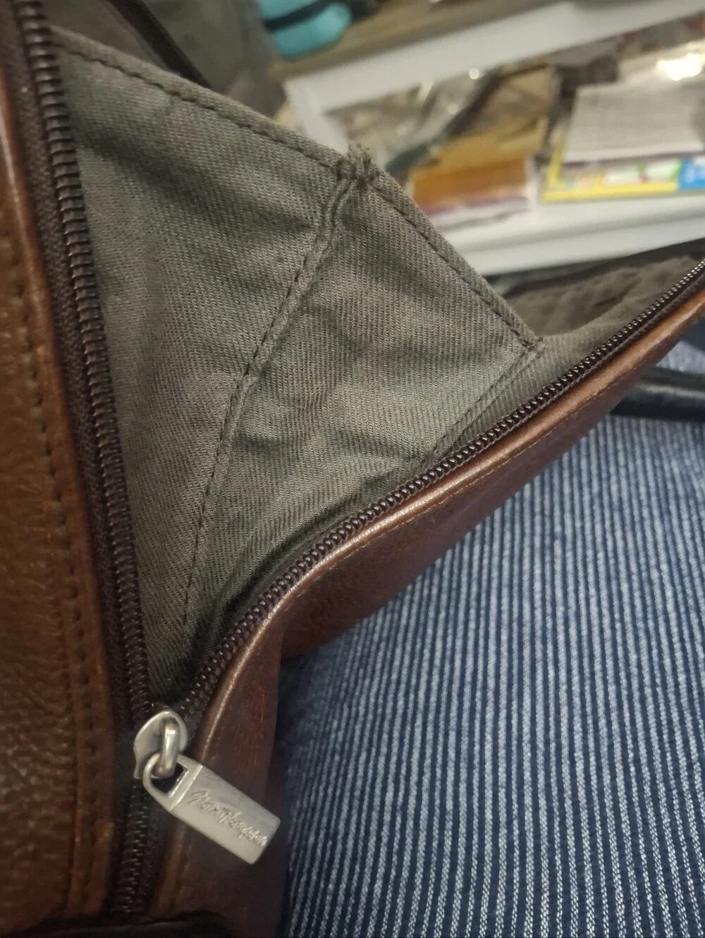 Norm Thompson Brown and Black Leather Satchel
